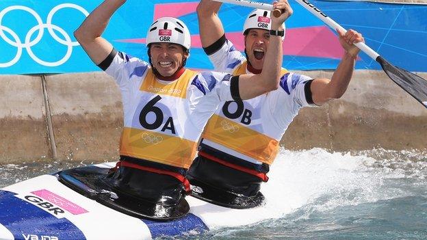 David Florence and Richard Hounslow celebrate winning silver at London 2012