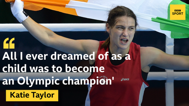 Photo of Katie Taylor celebrating winning Olympic gold at London 2012 with the quote: "All I ever dreamed of as a child was to become an Olympic champion