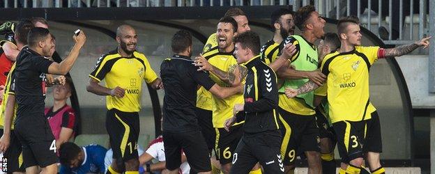 Sebastien Thill celebrates scoring Progres' second goal