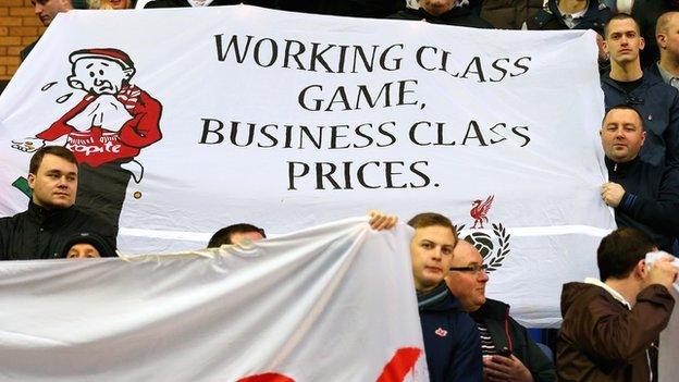 Liverpool fans protest against the increase in ticket prices