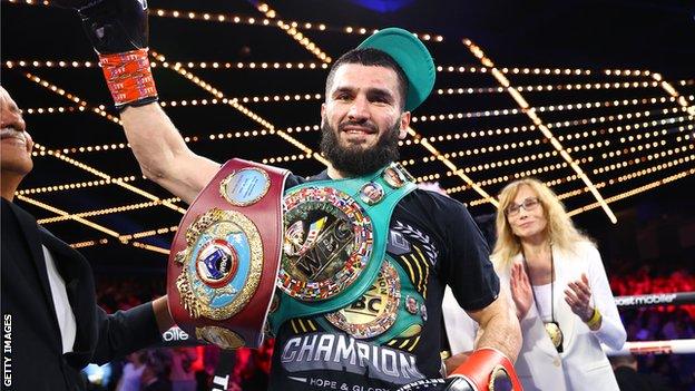 Artur Beterbiev celebrates victory over Joe Smith Jr