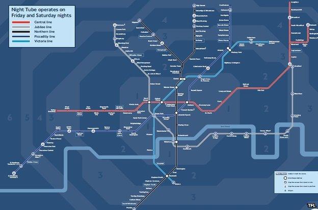 Night Tube map