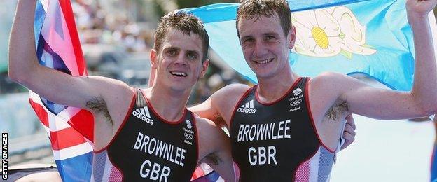 Alistair Brownlee and Jonathan Brownlee of Great Britain