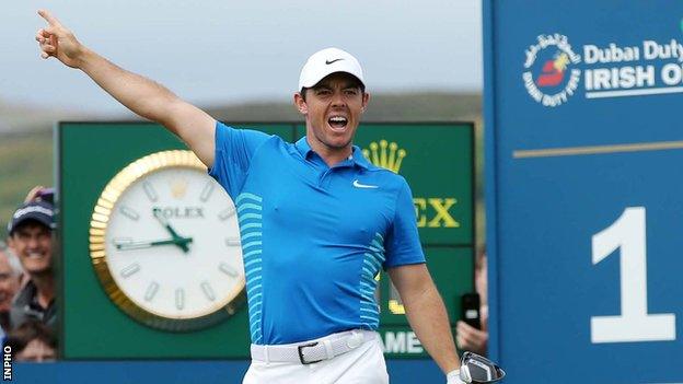 Rory McIlroy tees off from the 1st at the 2018 Irish Open