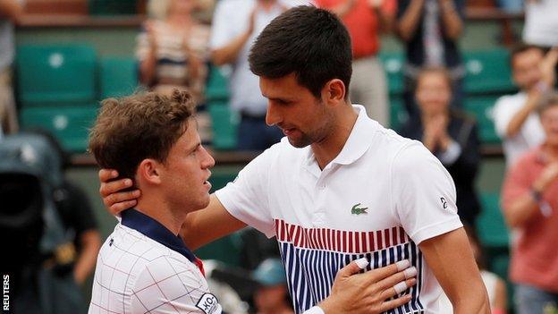 Diego Schwartzman and Novak Djokovic