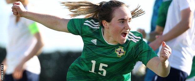 Sam Kelly celebrates scoring in NI's 3-1 win over the Faroe Islands in Marbella