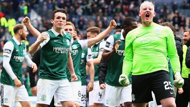 Hibernian players celebrate