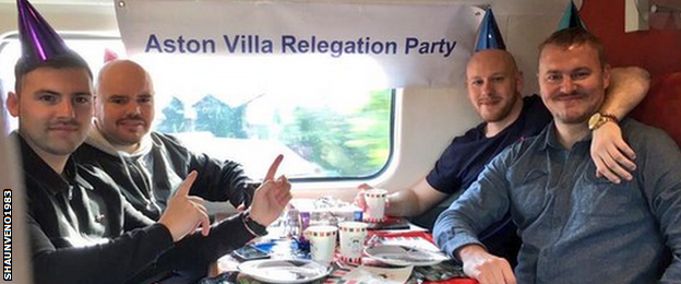 Aston Villa relegation party on a train