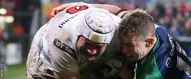 Rory Best battles with Connacht wing Matt Healy at Kingspan Stadium