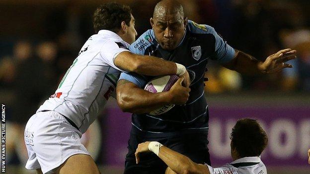 Taufa'ao Filise in action for Cardiff Blues against Pau