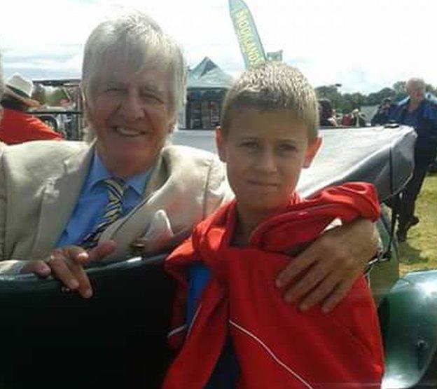 Dominic Dalton's son Tyler poses with Ed Stewart