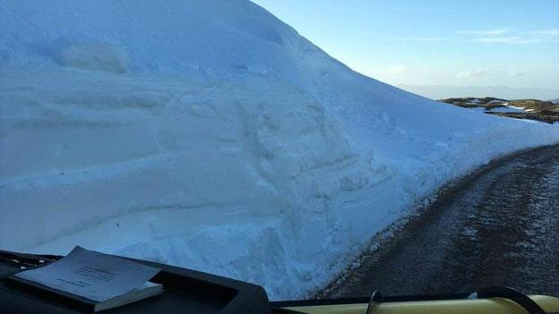 A bank of snow next to the Bealach na Ba