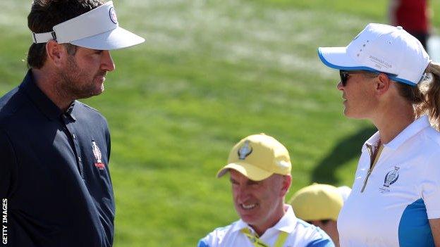 Bubba Watson and Suzann Pettersen chatting at the Solheim Cup