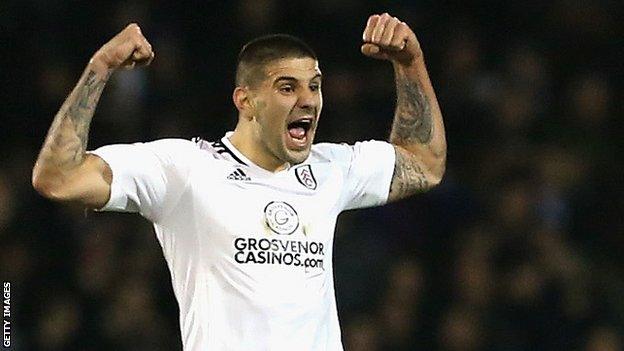 Aleksandar Mitrovic celebrates a goal for Fulham