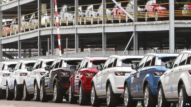 Range Rover Evoque cars at the docks in Southampton awaiting export