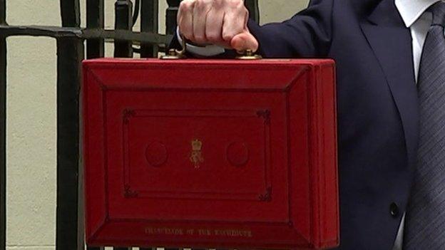 George Osborne holding Budget box