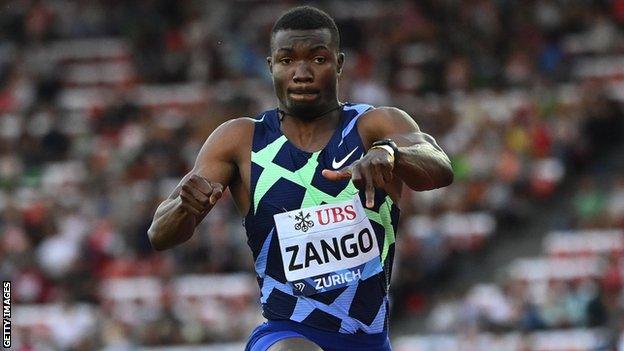 Hugues Fabrice Zango jumping during the Paris Diamond League event
