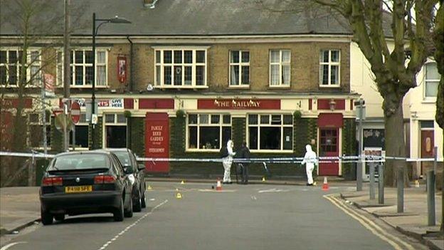 Police cordon outside Railway pub in Southend