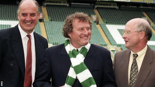 Wim Jansen's relationship with Celtic general manager Jock Brown (left) and chairman Fergus McCann (right) soon disintegrated