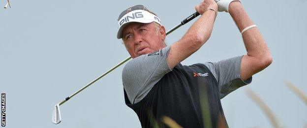 Miguel Angel Jimenez plays a shot at Carnoustie