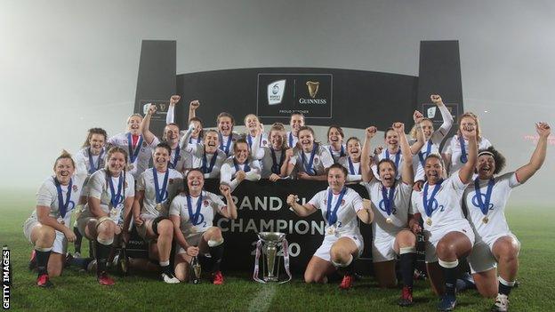 England celebrate with the Six Nations trophy