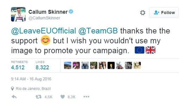 Tweet by Callum Skinner: "I wish you wouldn't use my image to promote your campaign".