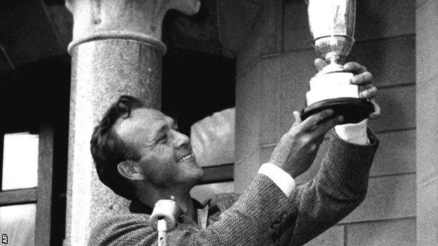 Arnold Palmer with the Claret Jug after his Open win at Troon