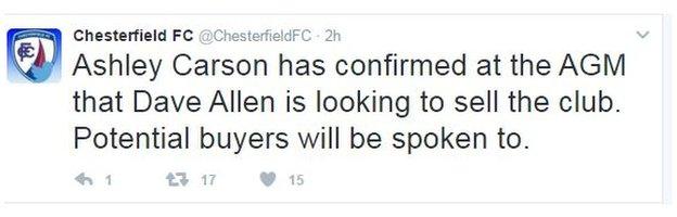 Chesterfield FC tweet