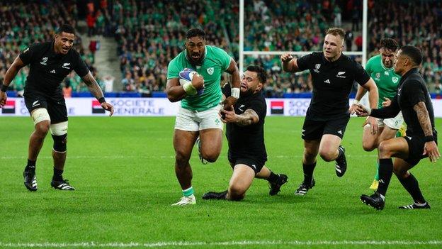 Bundee Aki of Ireland against New Zealand