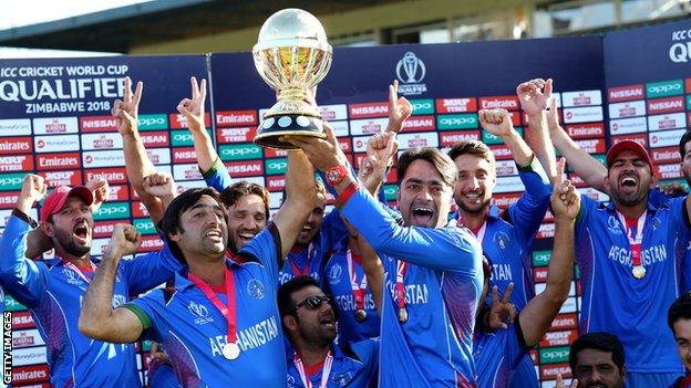 Afghanistan with their trophy after winning World Cup Qualifier