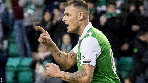 Anthony Stokes celebrates scoring for Hibernian