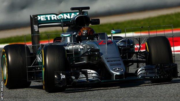 Esteban Ocon drives for Mercedes in Barcelona during day two of formula one testing at Circuit in 2016