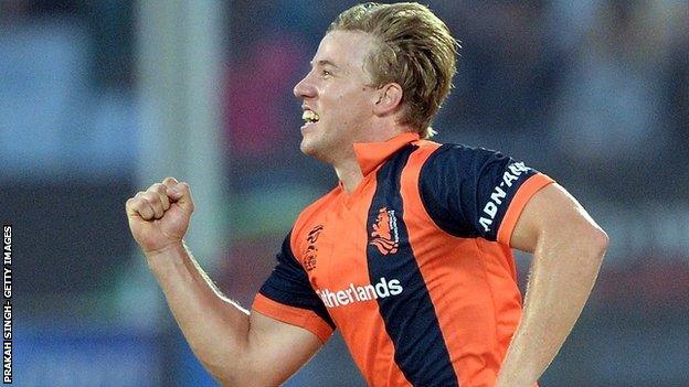 Logan van Beek took the wickets of Jos Buttler, Ravi Bopara and Chris Jordan when the Dutch beat England at Chittagong in March 2014