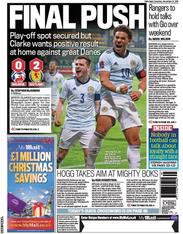 The back page of the Scottish Daily Mail on 131121