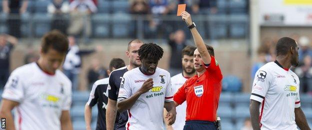 Andrea Mbuyi-Mutombo is sent off late in the match