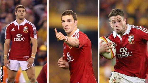 Leigh Halfpenny, George North and Alex Cuthbert