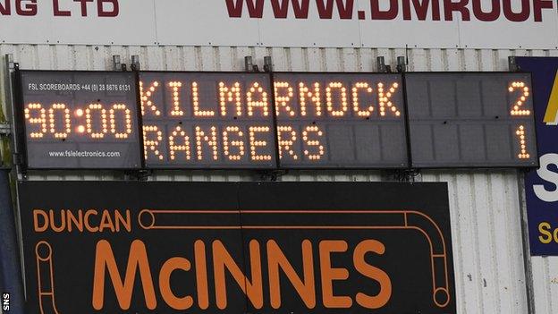 Kilmarnock defeat Rangers 2-1