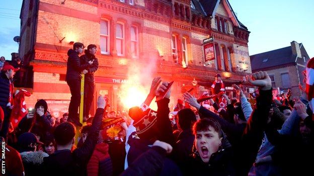 Liverpool fans welcomed the team bus to Anfield in the same way as any other big European night