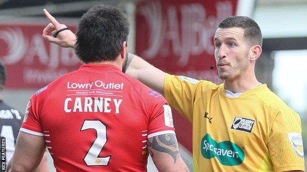 Justin Carney sent off by referee Jack Smith