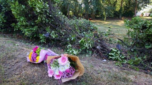 Flowers at scene of Worlington crash