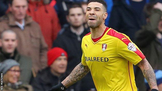 Rotherham's Leon Best celebrates his goal against Ipswich