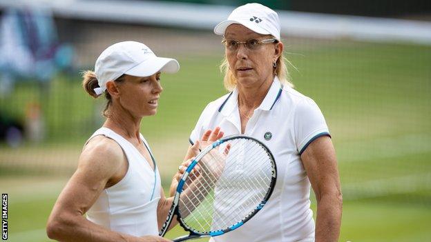 Cara Black and Martina Navratilova at Wimbledon in 2019