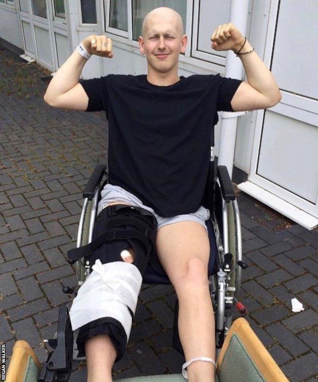 A new knee and femur replacement were fitted during Regan Walker's cancer treatment