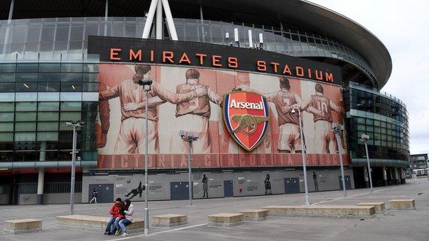 A general view outside Arsenal's home ground Emirates Stadium