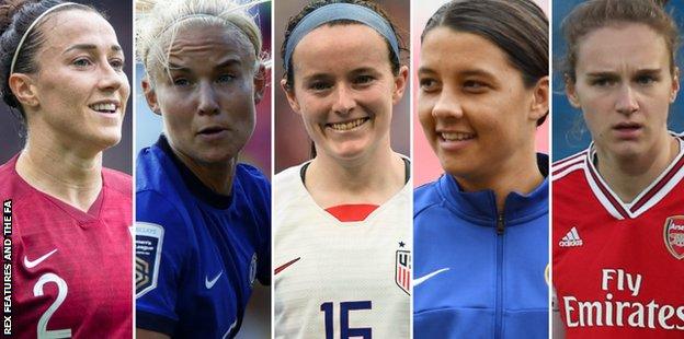 Lucy Bronze, Pernille Harder, Rose Lavelle, Sam Kerr and Vivianne Miedema (left to right)