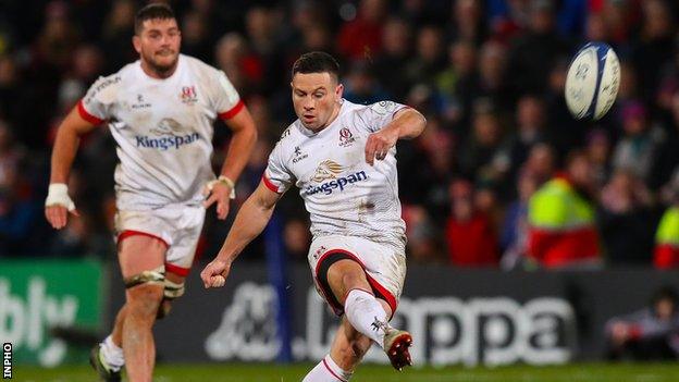 John Cooney kicks his late winning penalty at Kingspan Stadium