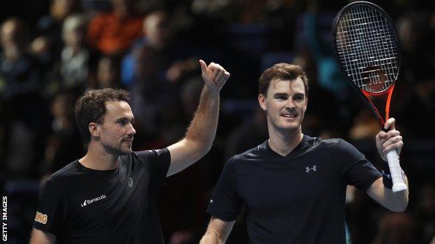 Jamie Murray (right) and Bruno Soares at the ATP World Tour Finals in November