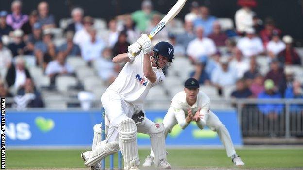 Yorkshire opener Fin Bean made 42 at Old Trafford on his first-class debut for the Tykes