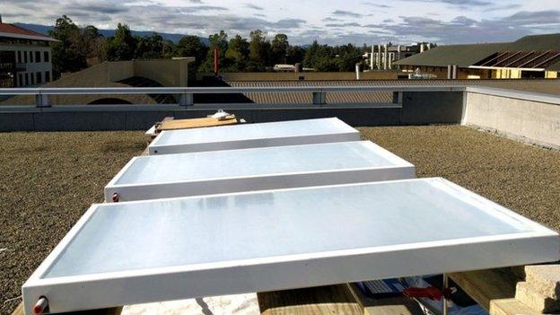 Skycool Systems' fluid cooling panels being tested on a roof