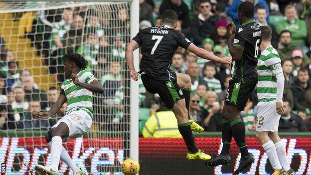 John McGinn scores his first goal for Hibernian against Celtic